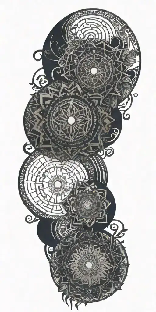 Mandala design incorporating symbols of Buddhism and elements representing fatherhood, honoring your role as a dad tattoo design idea