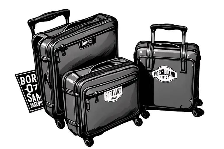 suitcases with Portland and San Francisco travel stickers  tattoo design idea