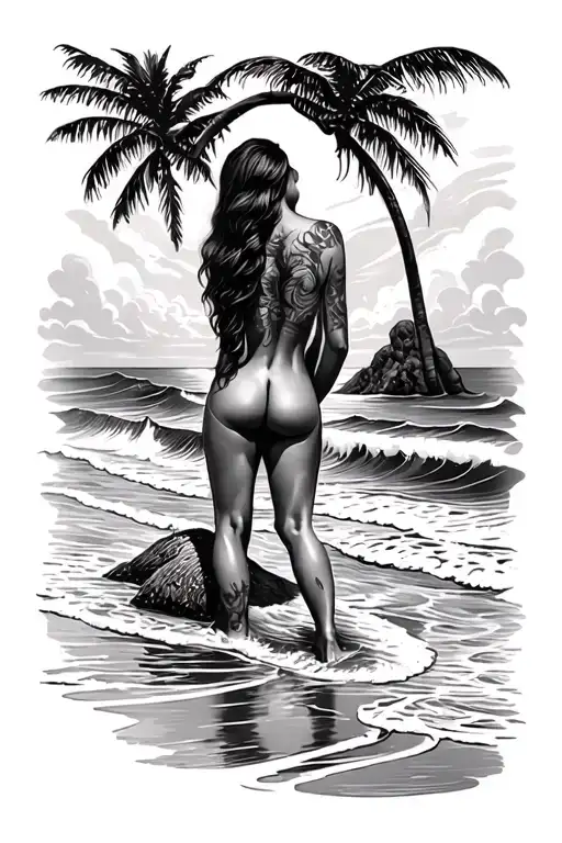 beach theme arm sleeve tattoo design idea