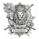 Year 1984 and 2016 Lion and sword Canons "DEUS PER OMNIA" "VICTORIA CONCORDIA CRESCIT" Crown Persian warior ocean tattoo design idea