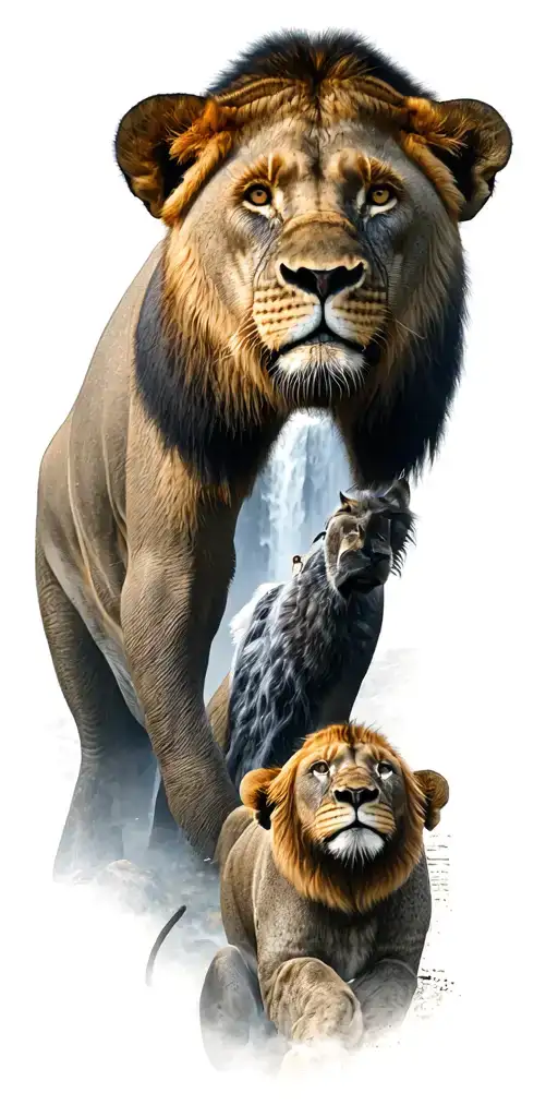 safari big five animals plus Victoria falls tattoo design idea