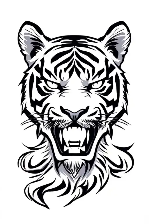 angry tiger head 3/4 view white eyes tattoo design idea