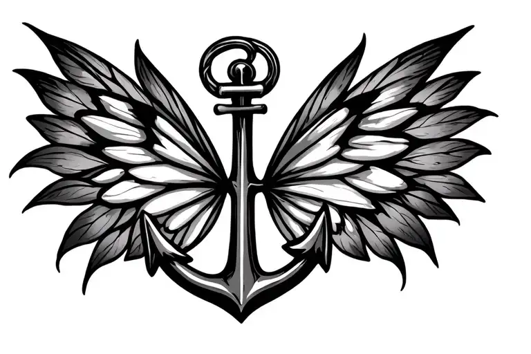 Navy anchor with butterfly wings on the sides and leaves tattoo design idea