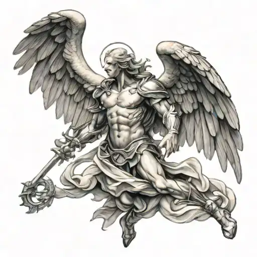 archangel michael defeating lucifer Angle wings tattoo design idea