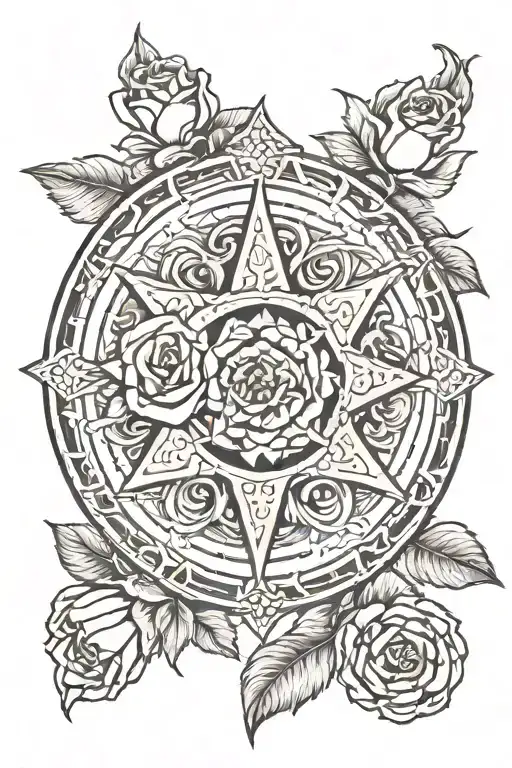 dharma wheel with roses surrounding tattoo design idea