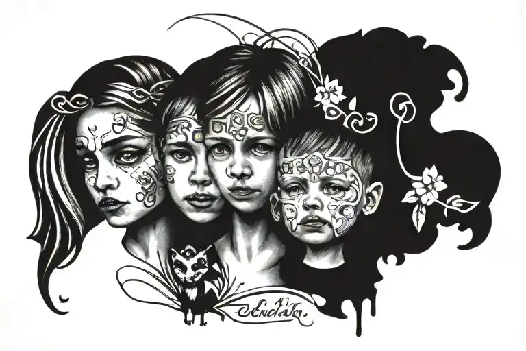 Tattoo with names of children children Roman Daniil Nikita tattoo design idea