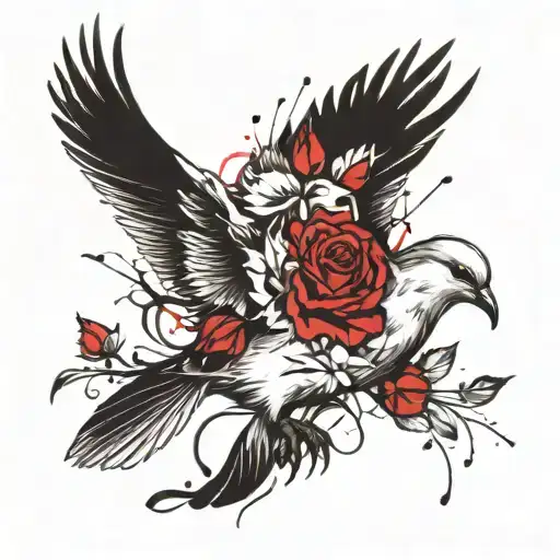 pirched dove holding a rose  tattoo design idea