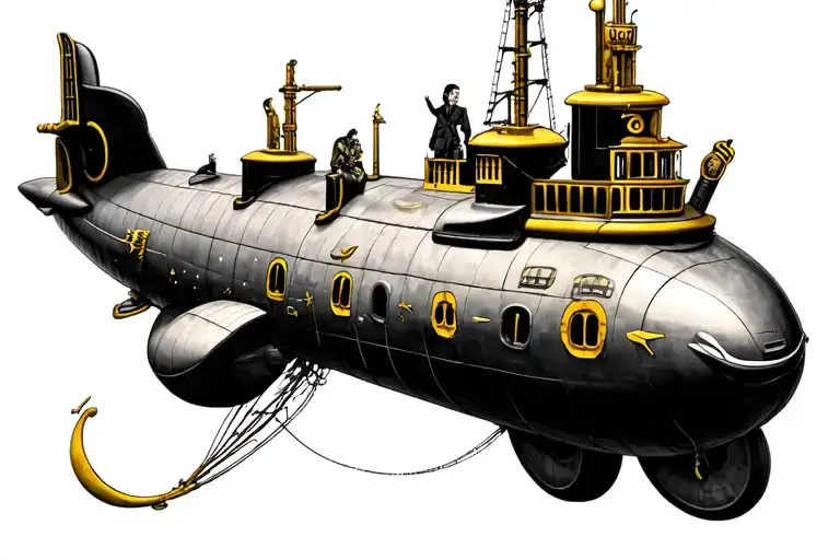 beatles yellow submarine realistic tattoo design idea