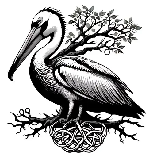 A Celtic knots family tree with a pelican as the roots and 4 large branches the first large branch is the name Miranda w tattoo design idea
