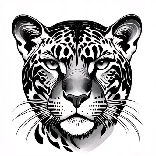 Women's panther and face looking straight ahead tattoo design idea
