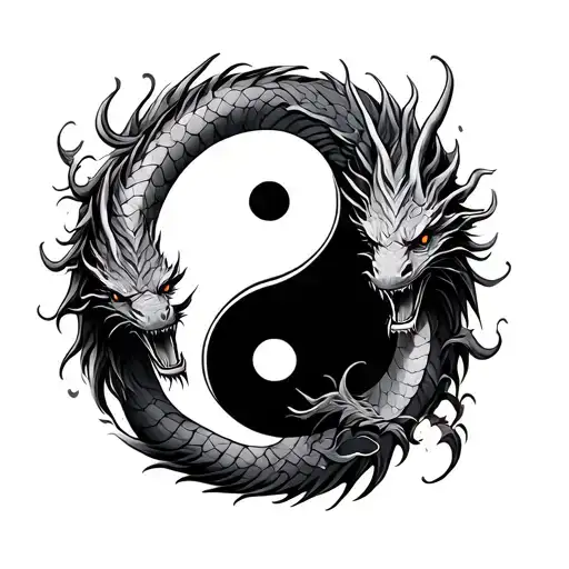 yin yang with two head dragon tattoo design idea