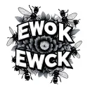 words spelling EWOKK with bumblebees around  tattoo design idea