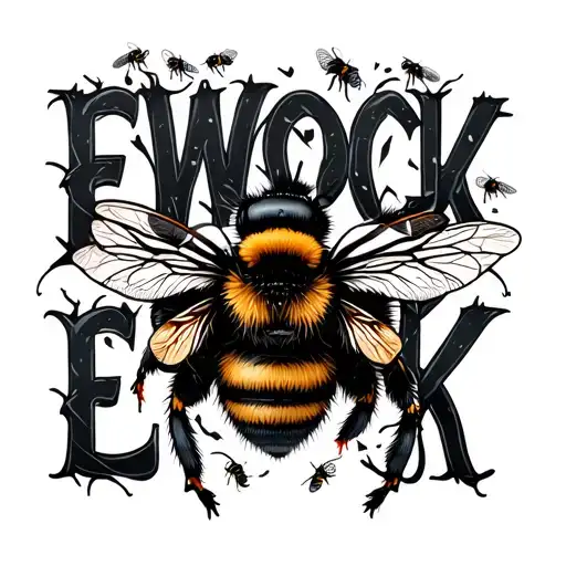 words spelling EWOKK with bumblebees around  tattoo design idea