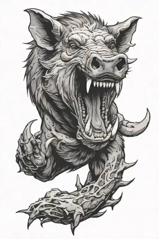 Boar with earth in mouth open tattoo design idea