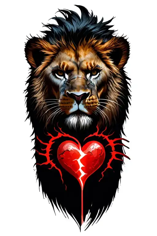 samurai warrior with a lion pi wit broken heart tattoo design idea