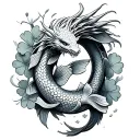 4 leaf clover koi fish and dragon horseshoe tattoo design idea