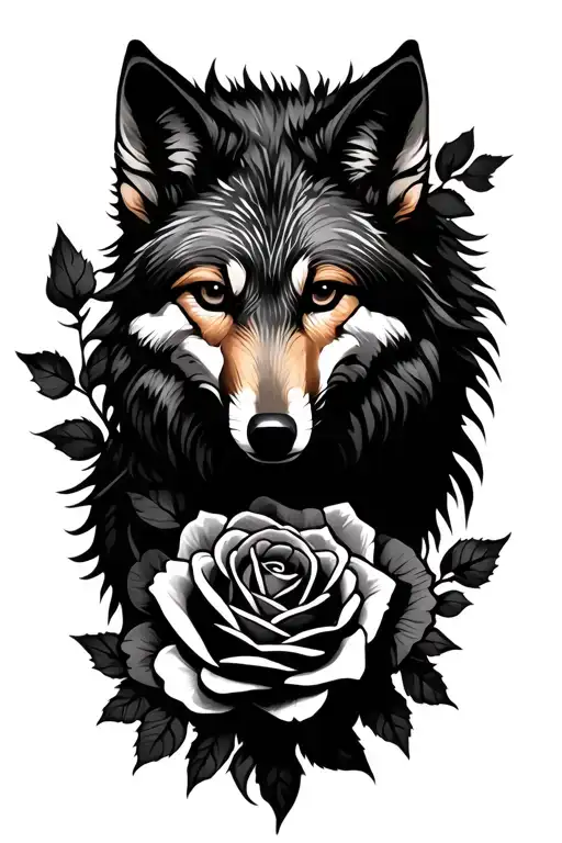 coyote with rose intertwined tattoo design idea