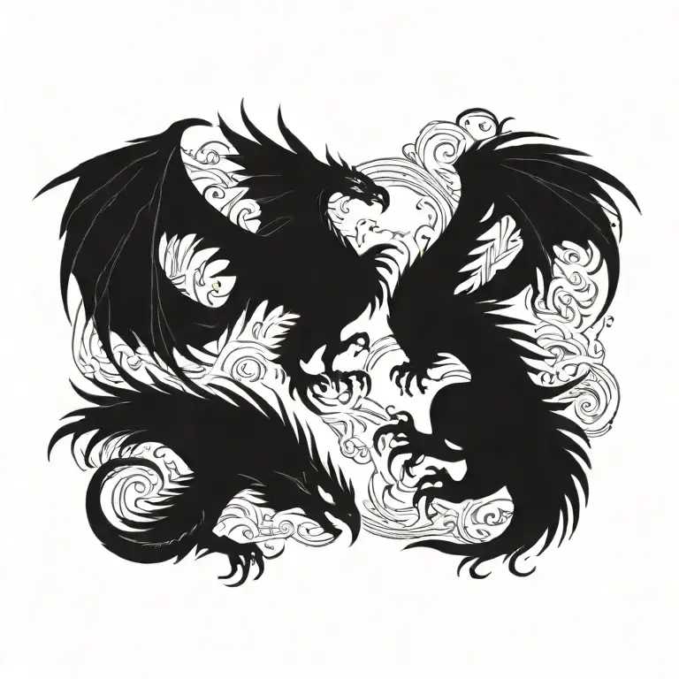 dragon and phoenix rising from ashes tattoo design idea