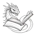 Dragon reading a book, fantasy books tattoo design idea