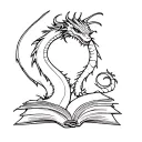 Dragon reading a book, fantasy books tattoo design idea
