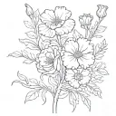 I want a fine line violet and carnation flower  the stems of the flowers turn to word and say in cursive “you'd be proud tattoo design idea