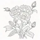 I want a fine line violet and carnation flower  the stems of the flowers turn to word and say in cursive “you'd be proud tattoo design idea
