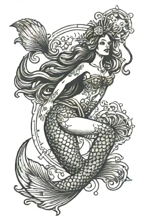 mermaid, high priestess  tattoo design idea