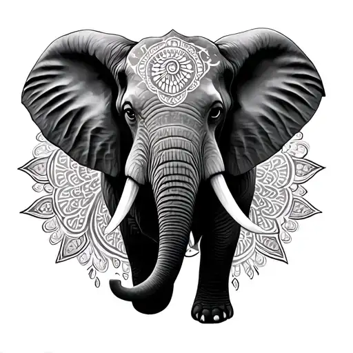elephant head facing foward with mandala  tattoo design idea