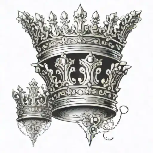 A regal design of three crowns adorned with intricate geometric patterns, showcasing the elegance and sophistication of royalty tattoo design idea