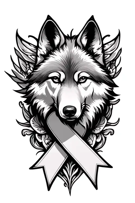 lupus ribbon with wolf face butter fly tattoo design idea