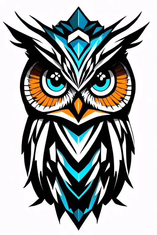 owl with blue eyes tattoo design idea