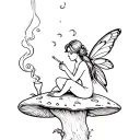 a fairy sitting on a mushroom smoking a joint tattoo design idea
