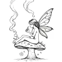 a fairy sitting on a mushroom smoking a joint tattoo design idea