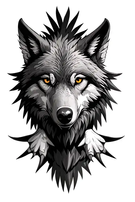 can you do a realistic wolf face front on, but the outline is in the shape of an eagle flying with talons out tattoo design idea
