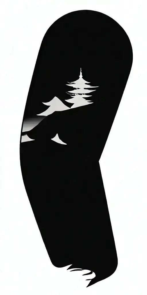 A pagoda and  mount fuji tattoo design idea