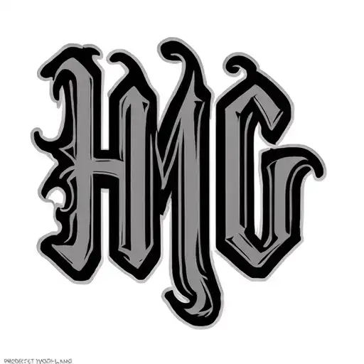 "HMG" fancy cursive font blended tattoo design idea