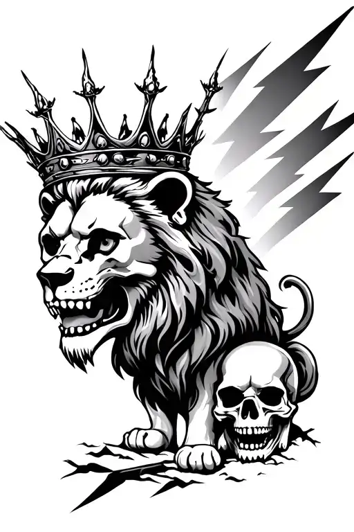 lion crown skulls lightning bolts trees  tattoo design idea