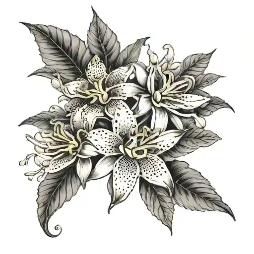 bouquet of passion flower, San Miguel flower and mango jasmine tattoo design idea