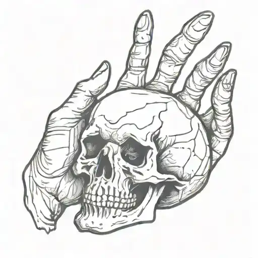skull rock hand sign tattoo design idea