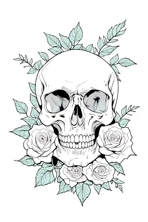 skull and roses tattoo design idea
