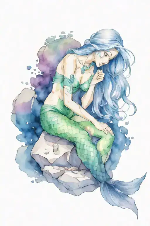 mermaid sitting on a rock tattoo design idea