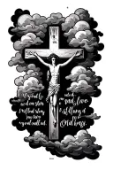 bible verse psalm 23:4 with a cross and clouds surrounding  tattoo design idea