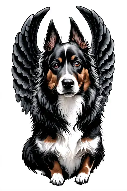 wings with a dog tattoo design idea