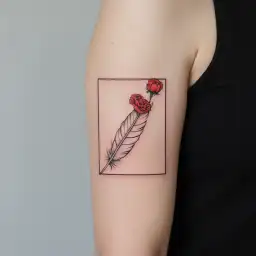 feather and a red carnation tattoo design idea