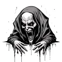 evil Disturbing horrible scary entity looking down   tattoo design idea