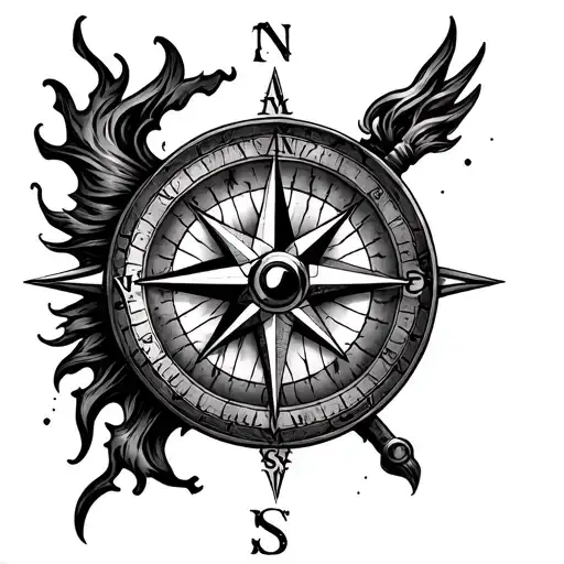 An Ember and a True North Compass tattoo design idea
