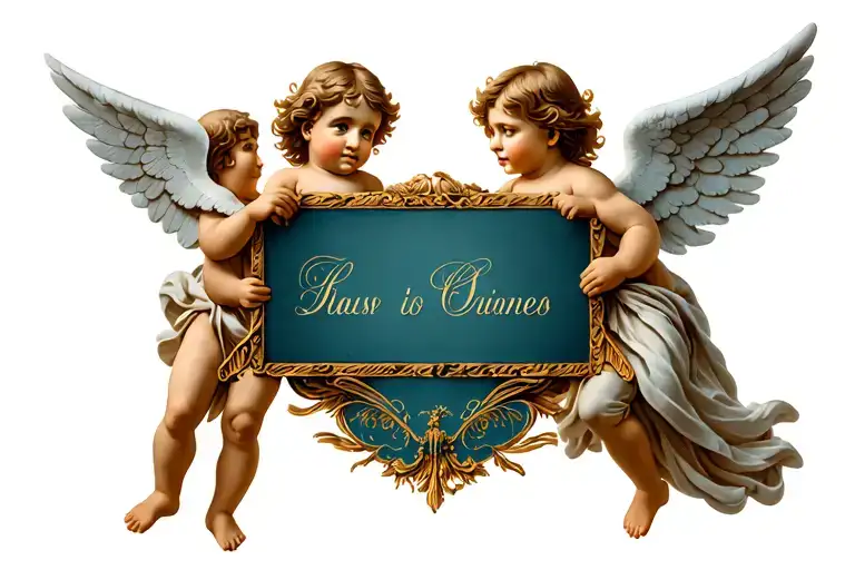 cherub angels holding banner tattoo design idea
