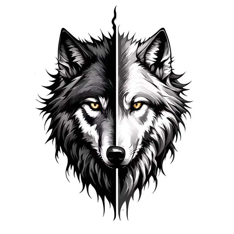 wolf split good and evil tattoo design idea