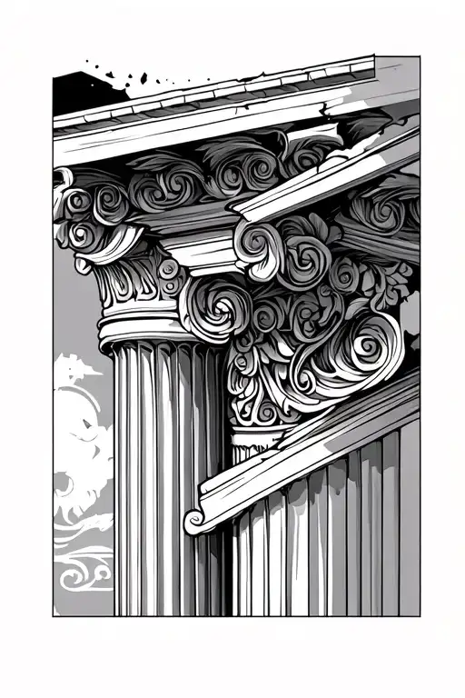 greek column pillar broken in two tattoo design idea