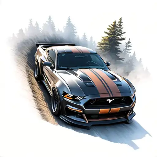 mustang gt going around a sharp corner fast. in the smoky mountains called the dragons tail tattoo design idea
